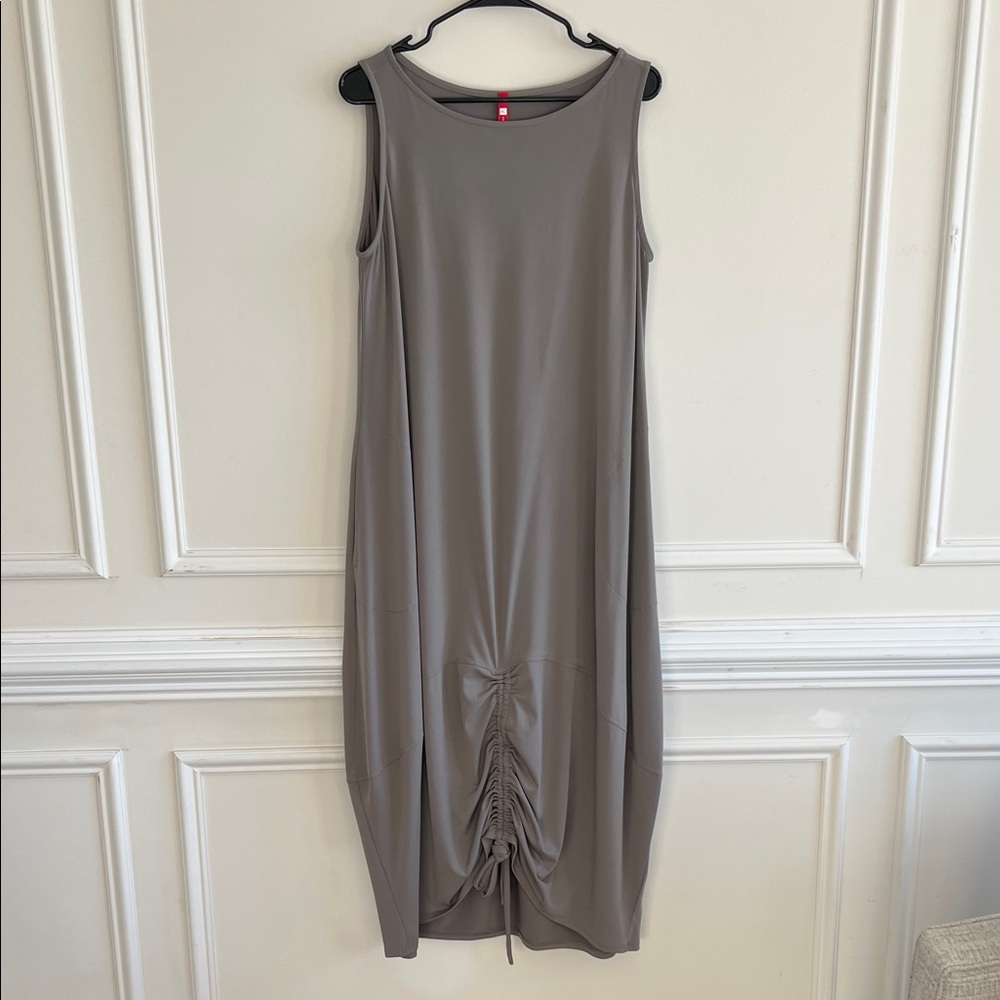 IC COLLECTION Taupe Midi Dress with Gathered Detail